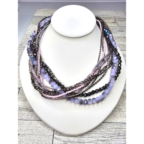 Charming Charlie Multi Strand Necklace Smoky Grey Purple Pink Beaded 18"L - Picture 1 of 3
